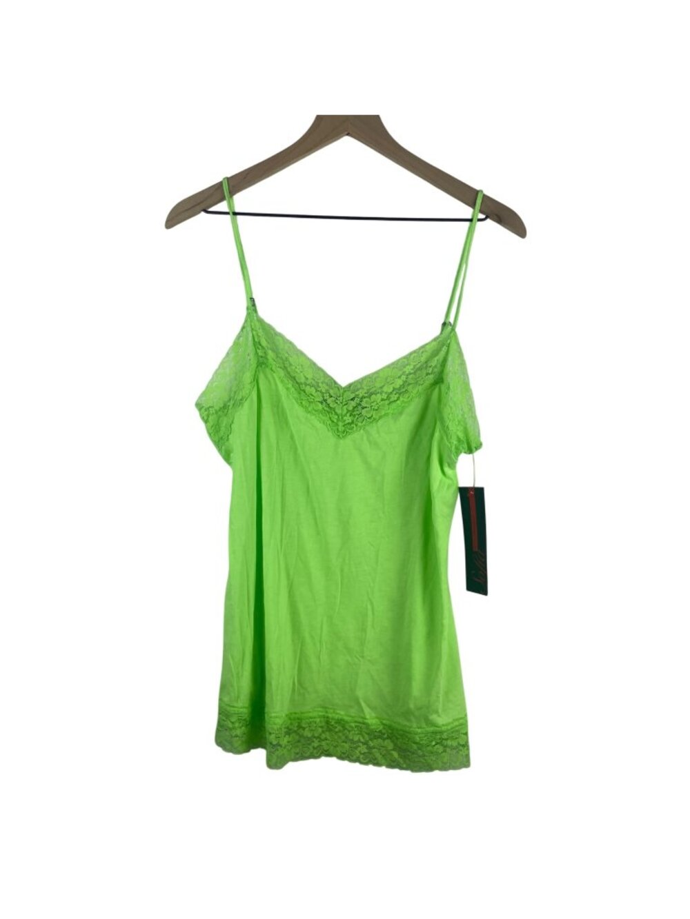Sofia Vergara Y2K Lace-Trim Camisole Tank Top Women's Large NWT Lime Green